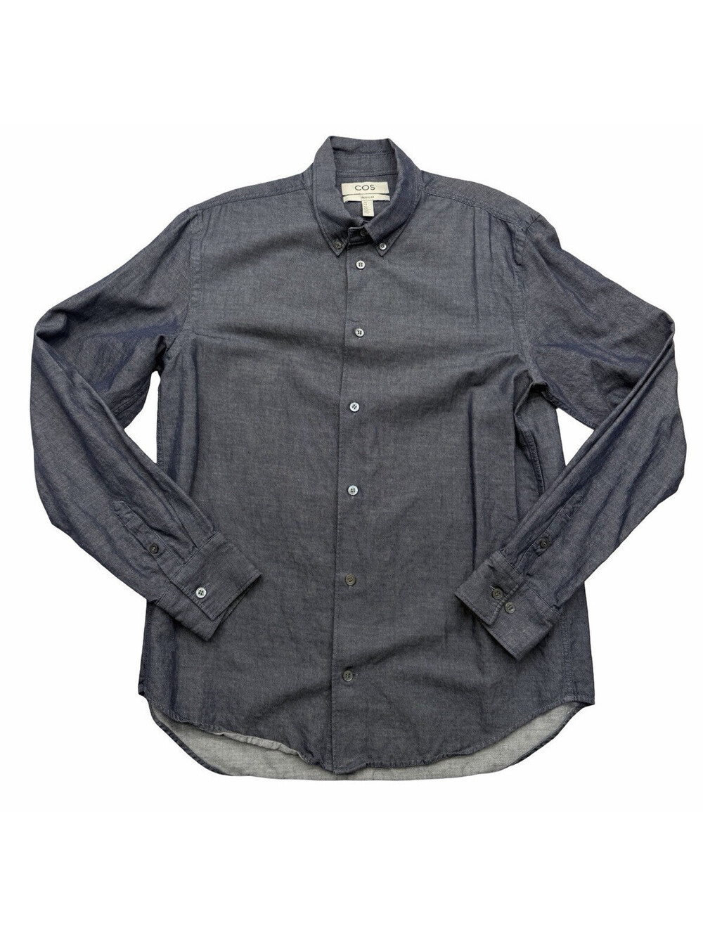 COS Men's Regular Fit Button Down Shirt Chambray Blue Size M